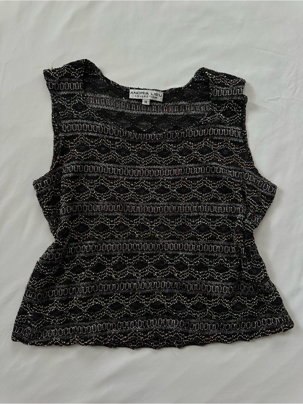Andria Lieu Collection Black and Multicolored Geometric Patterned Top
